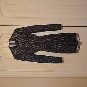 Black Backless Sequin Dress